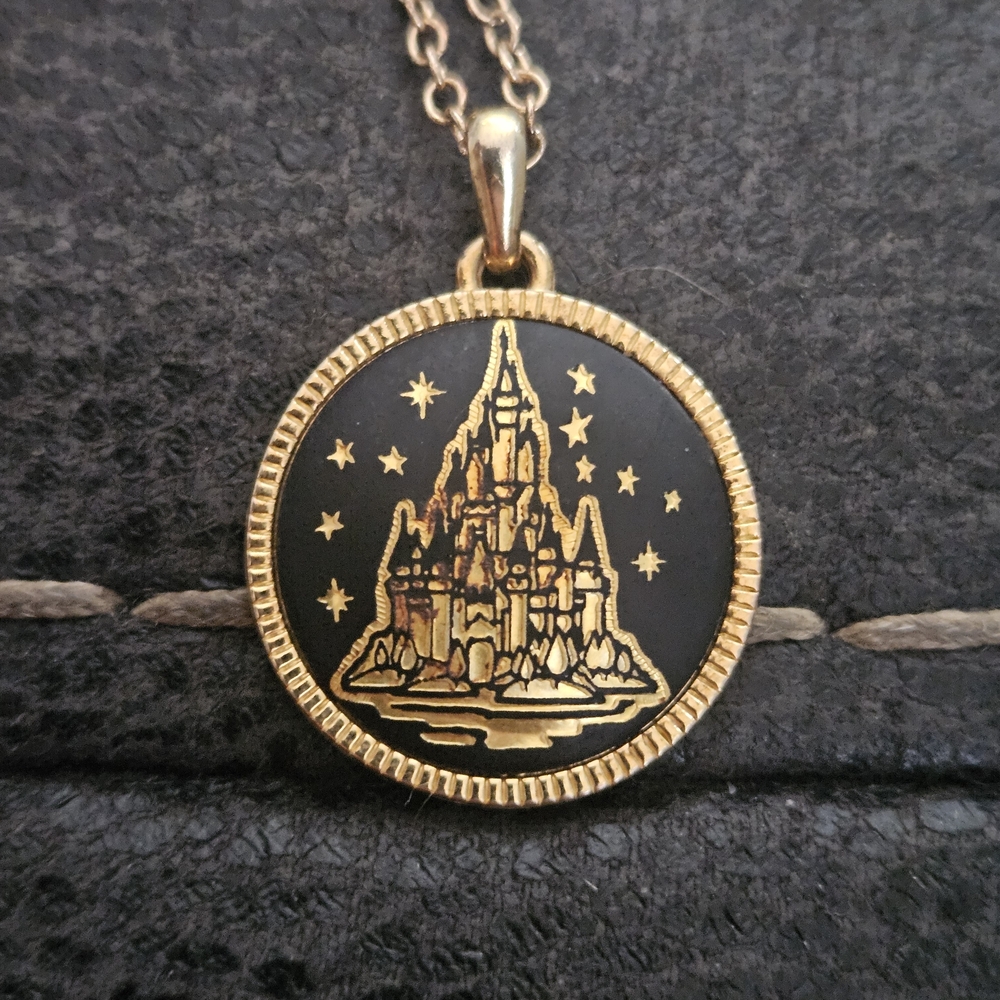 Gold and Black Castle Pendant Necklace - Picture 3 of 3